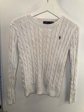 Polo Ralph Lauren Women's White Cable Knit Crewneck Sweater Size XS